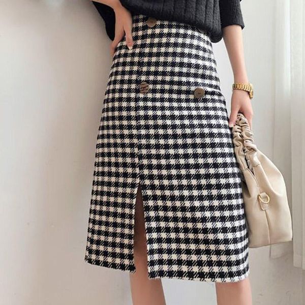 skirts woolen plaid long skirt korean style high waist thin one step split autumn winter women, Black
skirts woolen plaid long skirt korean style high waist thin one step split autumn winter women, Black