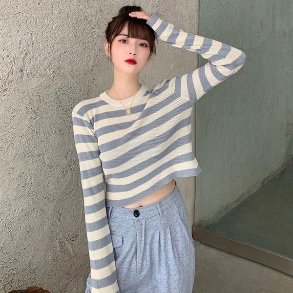 ladies pullover sweater autumn winter striped long-sleeved round neck casual wild women's sweaters, White;black
ladies pullover sweater autumn winter striped long-sleeved round neck casual wild women's sweaters, White;black