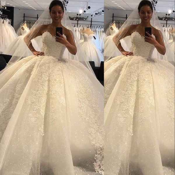 gorgeous ball gown wedding dresses lace applique beaded sparkly sequins sweetheart neckline custom made corset back tulle plus size vestidos, White
gorgeous ball gown wedding dresses lace applique beaded sparkly sequins sweetheart neckline custom made corset back tulle plus size vestidos, White