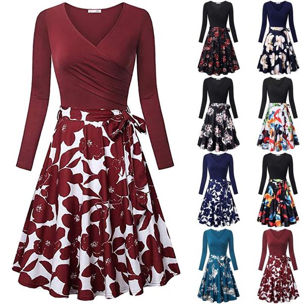 casual dresses women's fashion v-neck long sleeve pleated print swing dress female vestidos, Black;gray
casual dresses women's fashion v-neck long sleeve pleated print swing dress female vestidos, Black;gray