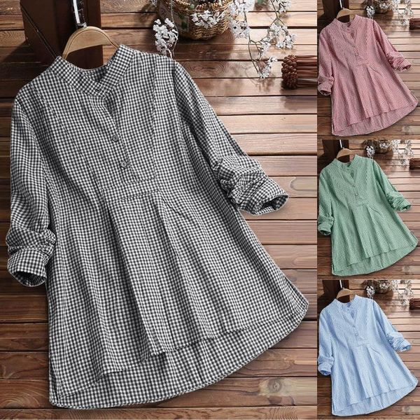 women's blouses & shirts plaid tunics long sleeve blouse printed button turn-down collar camisas de mujer, White
women's blouses & shirts plaid tunics long sleeve blouse printed button turn-down collar camisas de mujer, White