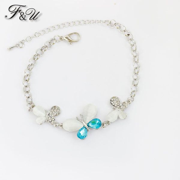 f&u silver color blue and white opal crystal zinc alloy adjustable chain bracelet for girls gift link,, Black
f&u silver color blue and white opal crystal zinc alloy adjustable chain bracelet for girls gift link,, Black