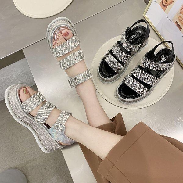 rhinestone ladies sandals 2021 summer roman increased sports beach women's shoes, Black
rhinestone ladies sandals 2021 summer roman increased sports beach women's shoes, Black