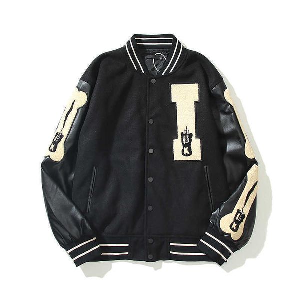 kapital 21aw hirata hiro leather sleeve stitched bone men's and women's wool bomber jacket, Black;brown
kapital 21aw hirata hiro leather sleeve stitched bone men's and women's wool bomber jacket, Black;brown