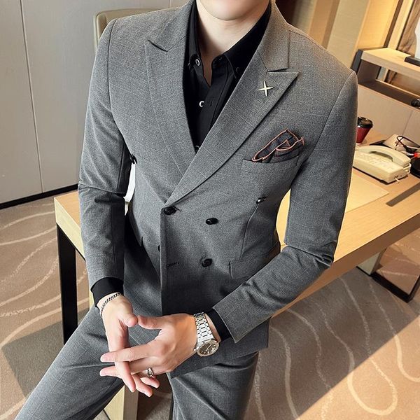 men's suits & blazers three-piece suit (suit + vest trousers) for fall 2021 men's dark plaid slim business double-breasted men, White;black
men's suits & blazers three-piece suit (suit + vest trousers) for fall 2021 men's dark plaid slim business double-breasted men, White;black