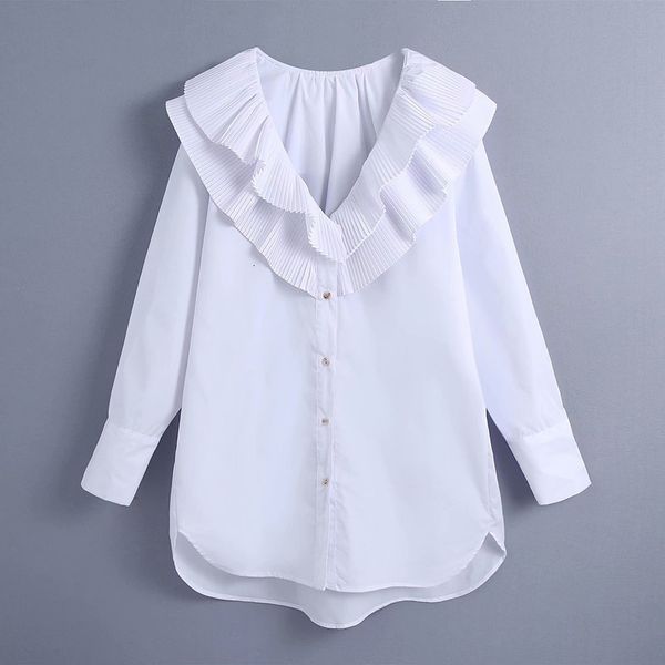 women's blouses & shirts winter cardigan fashion simple casual ruffle design pleated collar loose shirt size xs-l gxt2, White
women's blouses & shirts winter cardigan fashion simple casual ruffle design pleated collar loose shirt size xs-l gxt2, White