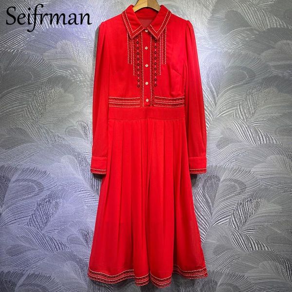 casual dresses seifrmann autumn women fashion designer party a-line dress hollow out lantern sleeve solid printed ladies midi vestidos, Black;gray 
casual dresses seifrmann autumn women fashion designer party a-line dress hollow out lantern sleeve solid printed ladies midi vestidos, Black;gray