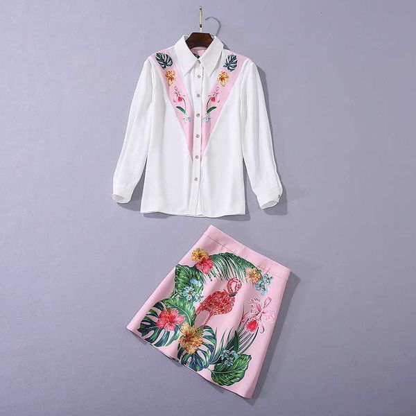 women's two piece pants european american and women's clothing summer long sleeve style flamingo printed skirt fashionable suits 5, White
women's two piece pants european american and women's clothing summer long sleeve style flamingo printed skirt fashionable suits 5, White