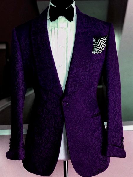 men's suits & blazers custom made men purple pattern and black groom tuxedos shawl lapel groomsmen wedding man 2 pieces ( jacket+p, White;black 
men's suits & blazers custom made men purple pattern and black groom tuxedos shawl lapel groomsmen wedding man 2 pieces ( jacket+p, White;black