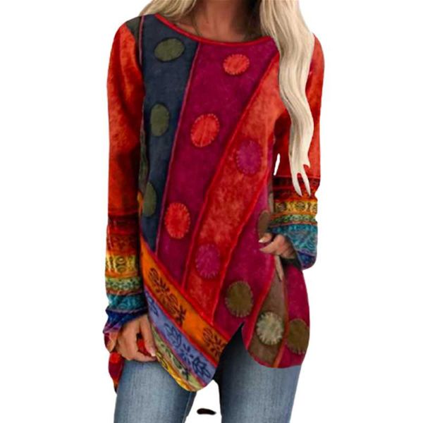 women's t-shirt 2021 spring retro printed fashion irregular long sleeve casual plus size loose round neck women, White
women's t-shirt 2021 spring retro printed fashion irregular long sleeve casual plus size loose round neck women, White