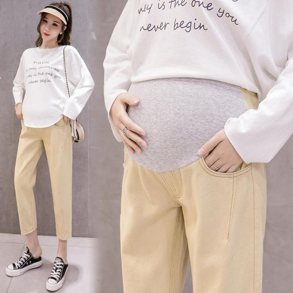 maternity bottoms pregnant women pants jeans summer loose 9-cent haroon, White