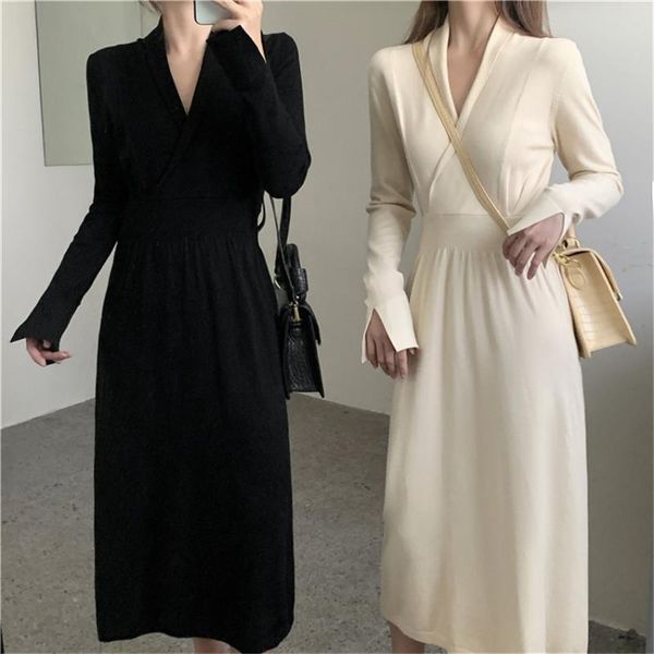 casual dresses winter elegant dress women long sleeve v-neck slim waist knitted midi-calf korean fashion sweater ropa mujer 2021, Black;gray
casual dresses winter elegant dress women long sleeve v-neck slim waist knitted midi-calf korean fashion sweater ropa mujer 2021, Black;gray