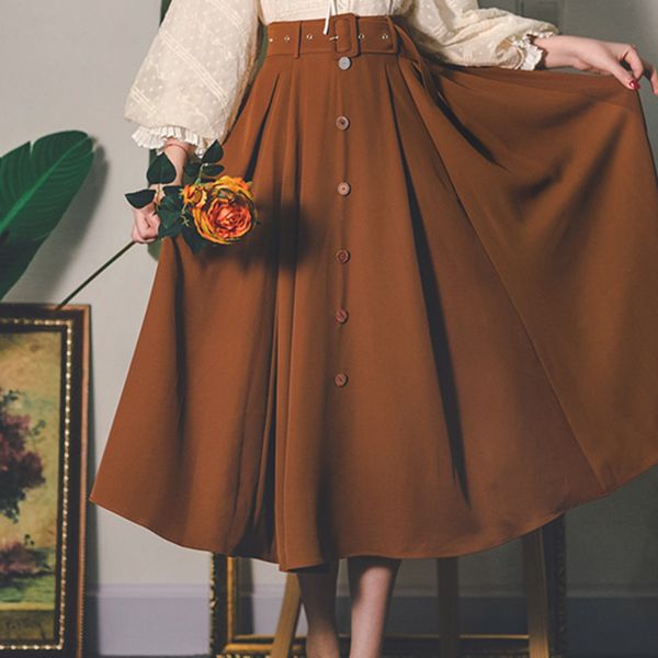fashion all-match pure color simple temperament high waist black single-breasted skirt with belt women 16f1214 210510
fashion all-match pure color simple temperament high waist black single-breasted skirt with belt women 16f1214 210510