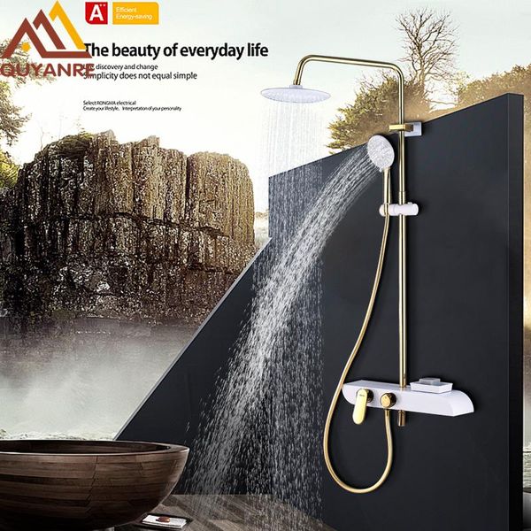 quyanre white black gold shower faucets set 9" rainfall head 3-way brass mixer tap with shelf tub spout bathroom sets
quyanre white black gold shower faucets set 9" rainfall head 3-way brass mixer tap with shelf tub spout bathroom sets