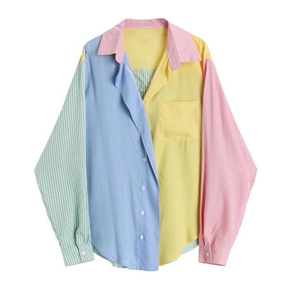women's blouses & shirts superaen contrast patchwork womens spring and autumn split design loose turn down collar full, White
women's blouses & shirts superaen contrast patchwork womens spring and autumn split design loose turn down collar full, White