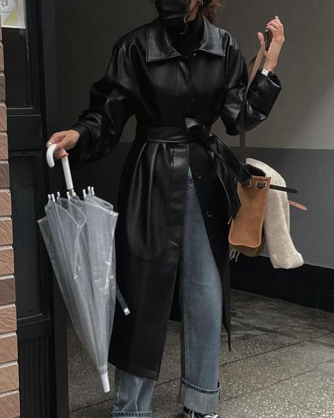 women's leather & faux 2021 long black trench coat sleeve lapel collar british style loose overcoats 016
women's leather & faux 2021 long black trench coat sleeve lapel collar british style loose overcoats 016