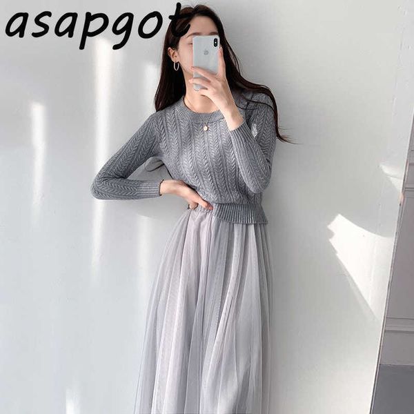 chic korean fashion o neck knitted patchwork mesh dress women fake two piece long sleeve waist slim maxi gentle a line wild 210610, Black;gray
chic korean fashion o neck knitted patchwork mesh dress women fake two piece long sleeve waist slim maxi gentle a line wild 210610, Black;gray