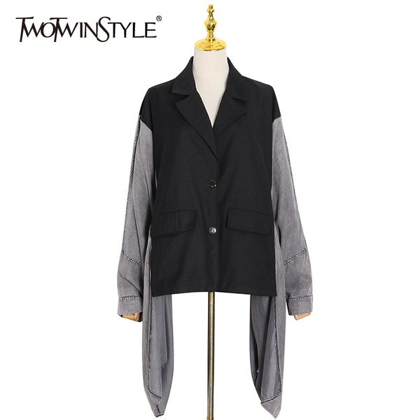twotwinstyle loose patchwork denim jacket for women lapel batwing sleeve casual jackets female fashion clothing 210517, Black;brown
twotwinstyle loose patchwork denim jacket for women lapel batwing sleeve casual jackets female fashion clothing 210517, Black;brown
