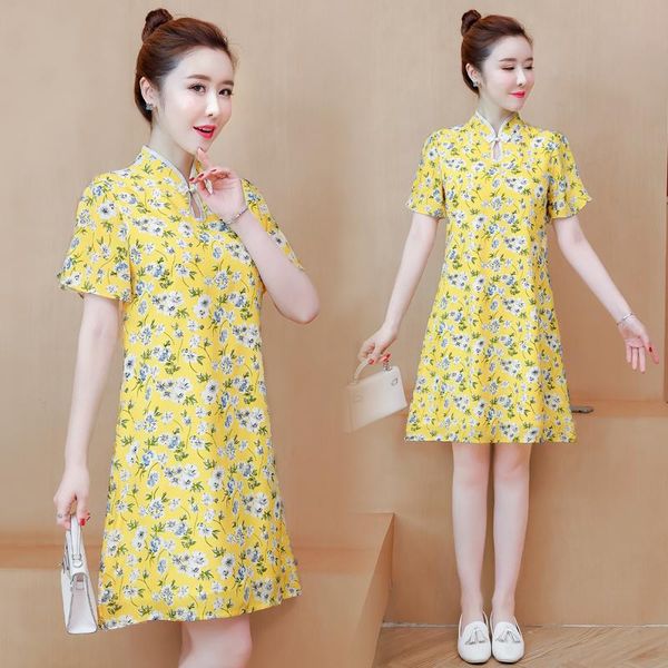 bebovizi plus size -4xl yellow short sleeve a-line women midi dress summer chinese style cheongsam dresses for woman qipao ethnic clothing, Red 
bebovizi plus size -4xl yellow short sleeve a-line women midi dress summer chinese style cheongsam dresses for woman qipao ethnic clothing, Red