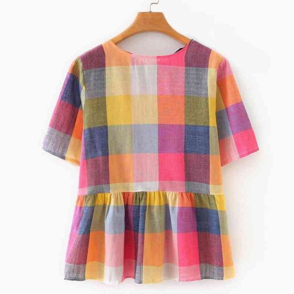 women blouse shirt summer fashion colorful plaid modern girl short sleeve shirt 210602, White
women blouse shirt summer fashion colorful plaid modern girl short sleeve shirt 210602, White