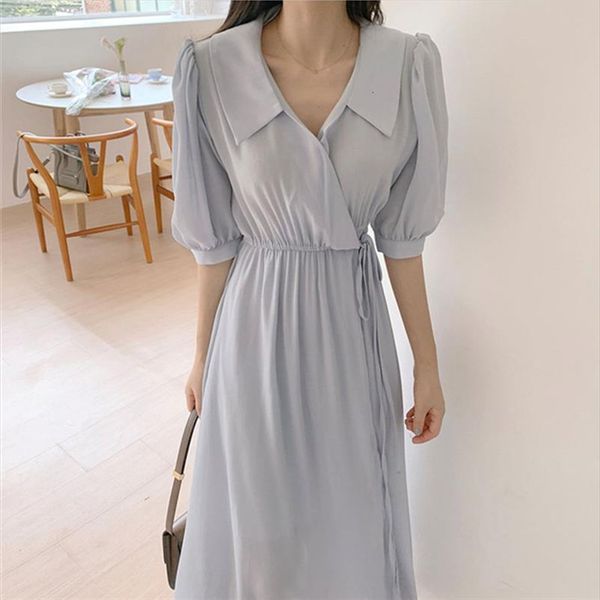 summer shirt fashionable elegant womens dresses lace up vintage korean style oversize puff sleeve long blue dress dr2179, Black;gray
summer shirt fashionable elegant womens dresses lace up vintage korean style oversize puff sleeve long blue dress dr2179, Black;gray