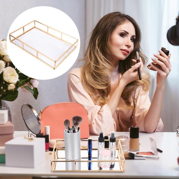 1pc jewelry key cosmetic storage box golden mirror glass tray for home kitchen & organization
1pc jewelry key cosmetic storage box golden mirror glass tray for home kitchen & organization