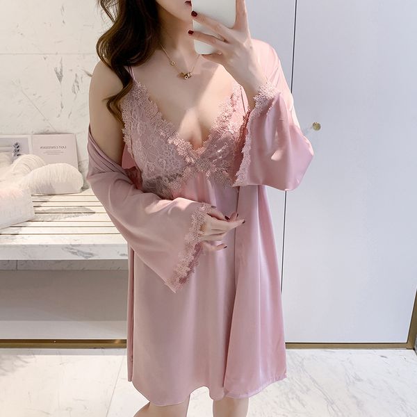 summer embroidery lace trim applique satin women sleepwear robe nightdress 2pcs lady brides bridesmaid wedding robe gown, Black;red
summer embroidery lace trim applique satin women sleepwear robe nightdress 2pcs lady brides bridesmaid wedding robe gown, Black;red