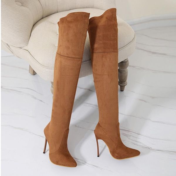 women's shoes flock slip on thin heels 12 cm pointed high over the knee boots legs skinny sandals, Black
women's shoes flock slip on thin heels 12 cm pointed high over the knee boots legs skinny sandals, Black