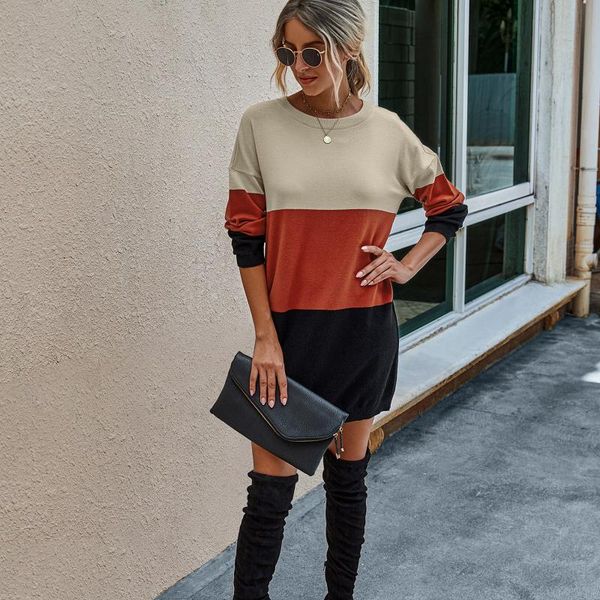 women's sweaters 2021 latest autumn winter women knit color matching round neck loose casual sweater dress robe pull femme automne et h, White;black
women's sweaters 2021 latest autumn winter women knit color matching round neck loose casual sweater dress robe pull femme automne et h, White;black