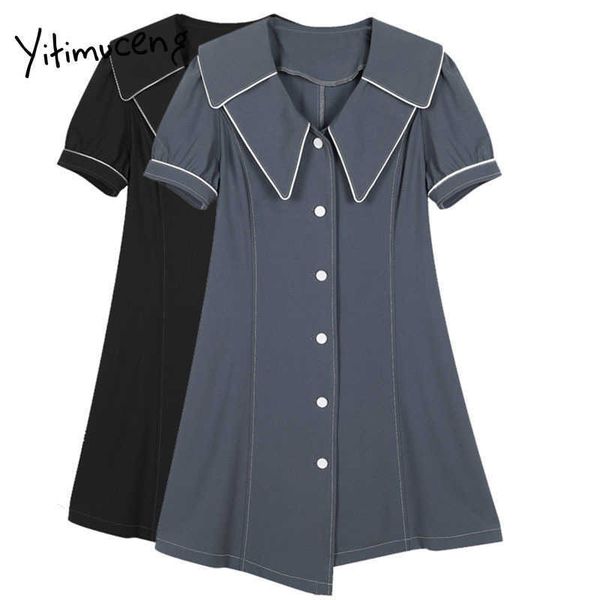 yitimuceng button vintage dress women loose solid summer sailor collar single breasted short sleeve brocade office lady 210601, Black;gray
yitimuceng button vintage dress women loose solid summer sailor collar single breasted short sleeve brocade office lady 210601, Black;gray