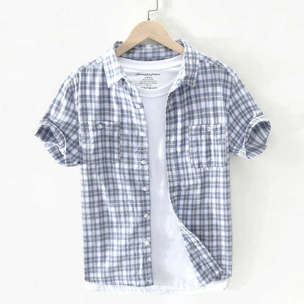 g205 men summer short sleeve cotton plaided shirts for japan business casual minimalist style thin breathable slim fit 210809, White;black
g205 men summer short sleeve cotton plaided shirts for japan business casual minimalist style thin breathable slim fit 210809, White;black