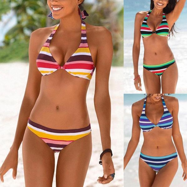 women's swimwear bikini 2021 mujer women colorful boho stripes halter push up bandeau set two piece swimsuits biquini monokini brazilia, White;black
women's swimwear bikini 2021 mujer women colorful boho stripes halter push up bandeau set two piece swimsuits biquini monokini brazilia, White;black