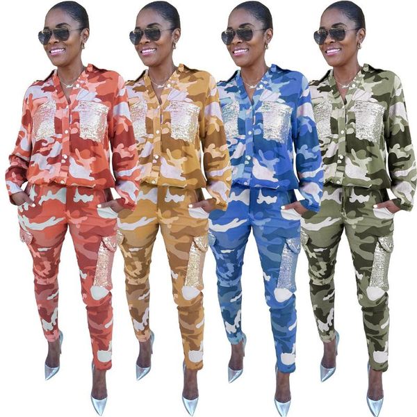 women's two piece pants camouflage print 2 set woman turn down collar long sleeve shirt and pencil with pockets women lounge wear outfi, White
women's two piece pants camouflage print 2 set woman turn down collar long sleeve shirt and pencil with pockets women lounge wear outfi, White