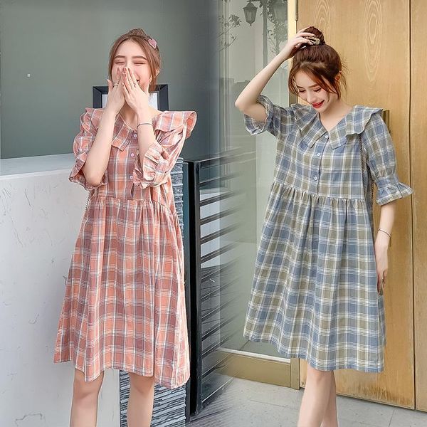 1851# 2021 summer korean fashion plaid cotton maternity dress elegant sweet lovely loose clothes for pregnant women pregnancy dresses, White
1851# 2021 summer korean fashion plaid cotton maternity dress elegant sweet lovely loose clothes for pregnant women pregnancy dresses, White