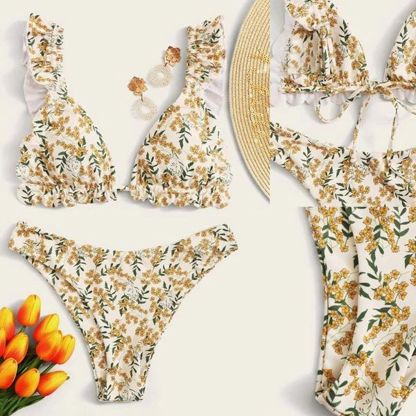 women's swimwear summer bikini floral print ruffle high cut set two piece swimsuit separate bandeau ropa mujer, White;black
women's swimwear summer bikini floral print ruffle high cut set two piece swimsuit separate bandeau ropa mujer, White;black