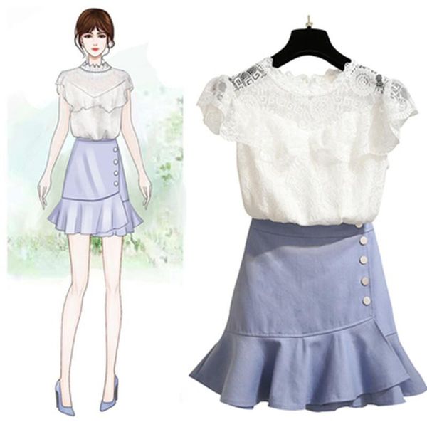 two piece dress women's elegant white sleeveless lace shirt +2021 summer fashion irregularity single-breasted fishtail skirts set
two piece dress women's elegant white sleeveless lace shirt +2021 summer fashion irregularity single-breasted fishtail skirts set
