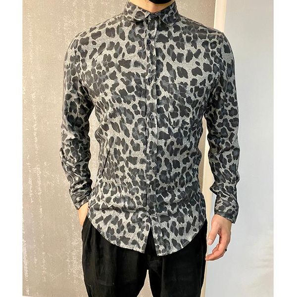 autumn small pocket washed matte leopard print men's shirt slim fitting s5018 casual shirts, White;black
autumn small pocket washed matte leopard print men's shirt slim fitting s5018 casual shirts, White;black
