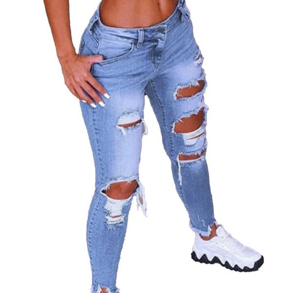 women's jeans fashion ripped hole stretch jean full length pencil pants women low waist lift skinny denim trousers for work, Blue
women's jeans fashion ripped hole stretch jean full length pencil pants women low waist lift skinny denim trousers for work, Blue