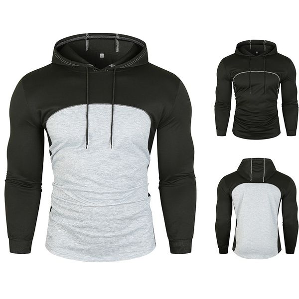 2021 european size autumn and winter new men's casual hooded open line stitching design long sleeve hoodie, Black