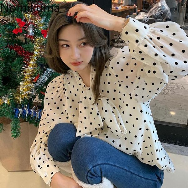 women's blouses & shirts nomikuma vintage long sleeve blouse women bow knot collar contrast color polka dot korean chic loose blusas, White
women's blouses & shirts nomikuma vintage long sleeve blouse women bow knot collar contrast color polka dot korean chic loose blusas, White