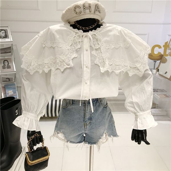blouses summer fashion niche design loose lapel shirt ribbon hook flower necklace sweet trumpet versatile top, White
blouses summer fashion niche design loose lapel shirt ribbon hook flower necklace sweet trumpet versatile top, White