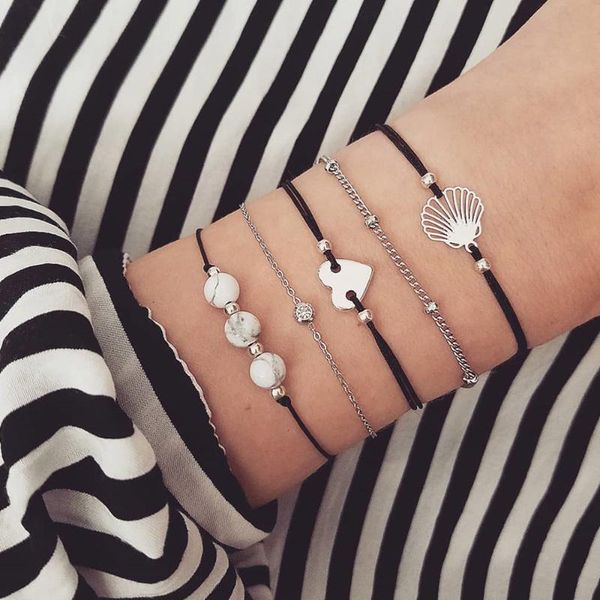 link, chain 5 pcs/set women's fashion hollow shell heart beaded black rope bracelet set bohemian retro bangle party jewelry accessories
link, chain 5 pcs/set women's fashion hollow shell heart beaded black rope bracelet set bohemian retro bangle party jewelry accessories