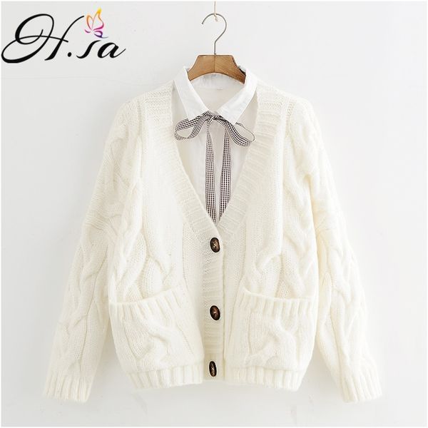 h.sa women cardigans knitted coat casual sweater poncho vneck button up warm spring jacket female outerwear 210417, White;black
h.sa women cardigans knitted coat casual sweater poncho vneck button up warm spring jacket female outerwear 210417, White;black