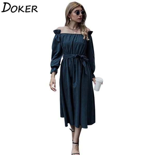 autumn off shoulder dress women fashion with belt long sleeve elegant party ladies plus size casual midi dresses femme 210423, Black;gray
autumn off shoulder dress women fashion with belt long sleeve elegant party ladies plus size casual midi dresses femme 210423, Black;gray