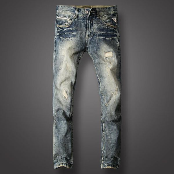 men's jeans european street fashion men retro distressed patchwork slim fit ripped vintage designer casual denim punk pants, Blue
men's jeans european street fashion men retro distressed patchwork slim fit ripped vintage designer casual denim punk pants, Blue