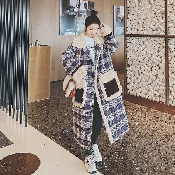 women's wool & blends will the grid cloth coat female lamb fur splicing thickening quilted long winter over-the-knee woolen, Black
women's wool & blends will the grid cloth coat female lamb fur splicing thickening quilted long winter over-the-knee woolen, Black