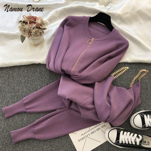 women's two piece pants 2021 autumn knitted women sest solid vest long sleeve zipper cardigans elastic waist 3pcs sets tracksuits cloth, White
women's two piece pants 2021 autumn knitted women sest solid vest long sleeve zipper cardigans elastic waist 3pcs sets tracksuits cloth, White
