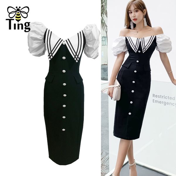 vintage elegant puff sleeve bodycon sheath club night dresses curve fitness black button decro knee dress vestidos 210513, Black;gray
vintage elegant puff sleeve bodycon sheath club night dresses curve fitness black button decro knee dress vestidos 210513, Black;gray
