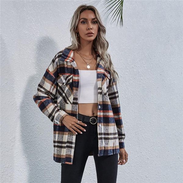 autumn women coat plaid blends long sleeves lapel pockets coats loose and casual street wear lady party women's jackets, Black;brown
autumn women coat plaid blends long sleeves lapel pockets coats loose and casual street wear lady party women's jackets, Black;brown