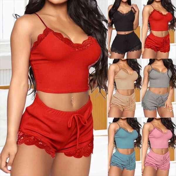 spaghetti strap lace pajama set women sleepwear 2 piece solid color pyjamas sleep short pijama suit nighties, Black;red
spaghetti strap lace pajama set women sleepwear 2 piece solid color pyjamas sleep short pijama suit nighties, Black;red